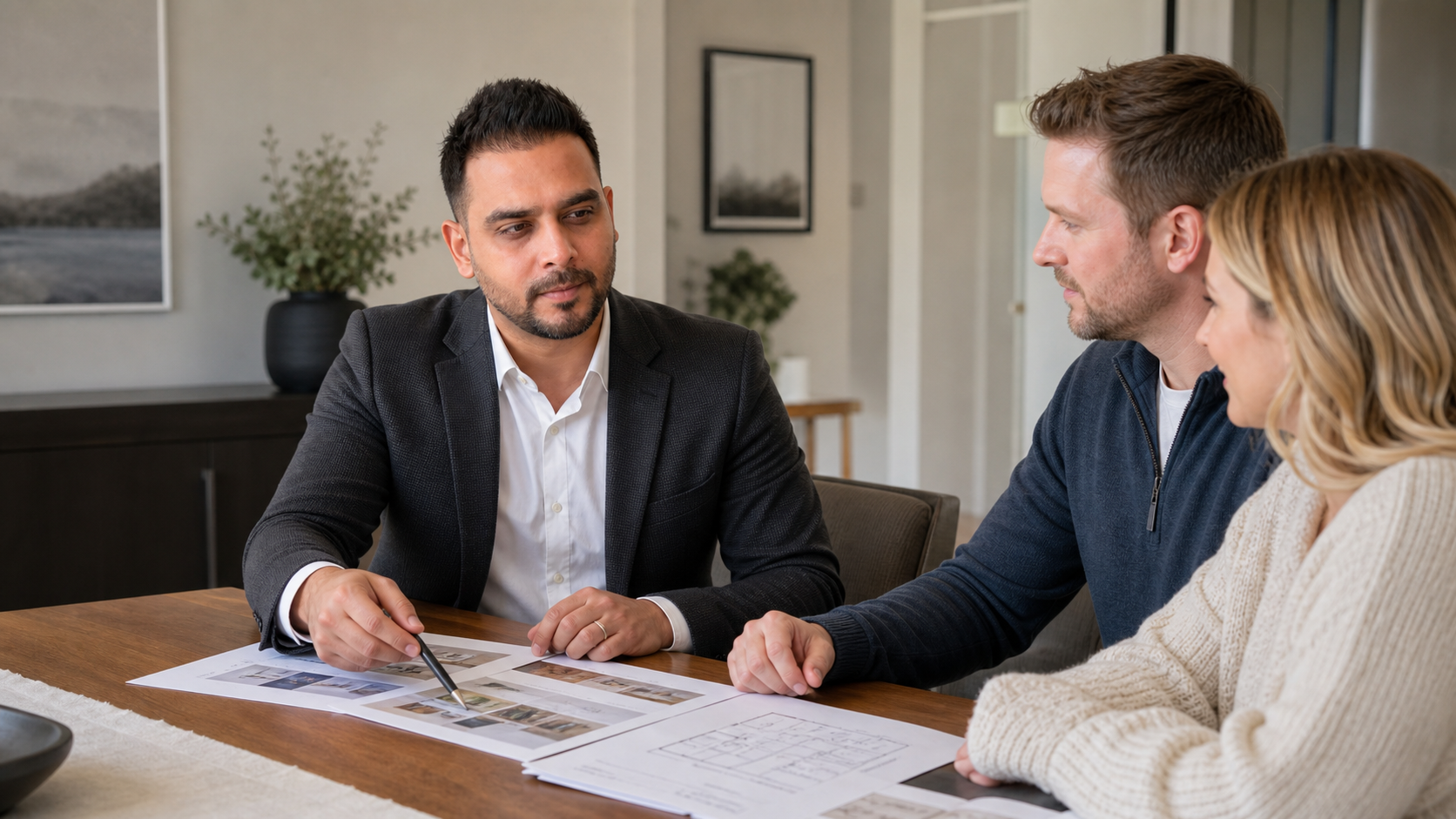 Md. Evan reviewing a selling strategy with clients